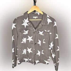 ☀️BaeVely Jacket Cropped Denim Button Front Long Sleeves Star Print Gray M